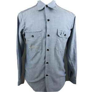 Sears‎ Perma Prest Blue Button Shirt Vintage 70s Size Small 14-1/2 Music Notes